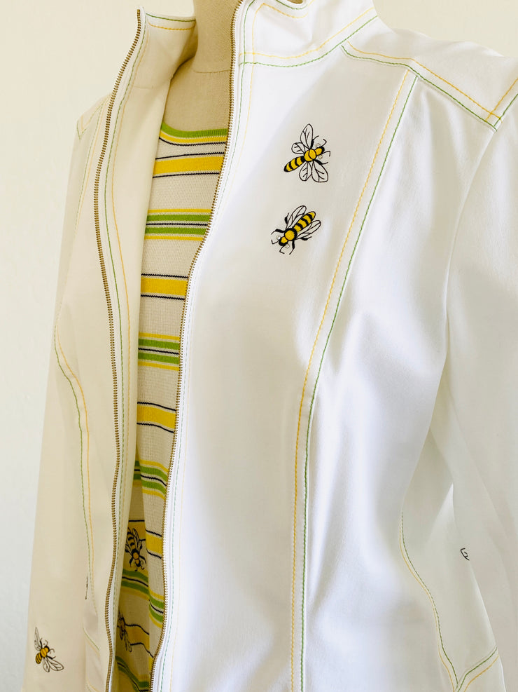 Embroidered Honey Bee White Jacket & Blouse Set