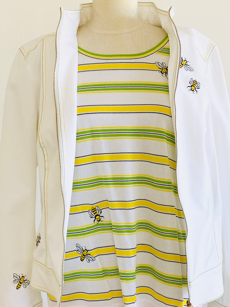 Embroidered Honey Bee White Jacket & Blouse Set