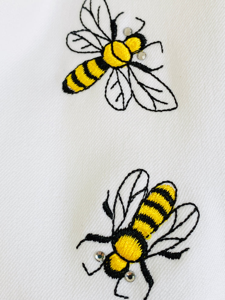 Embroidered Honey Bee White Jacket & Blouse Set