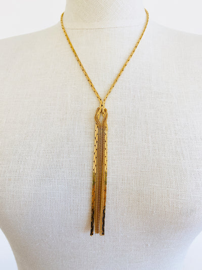 Gold Tassel Necklace Earring Set
