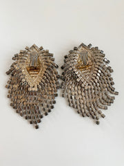 Long Rhinestone Tassel Clip Earrings