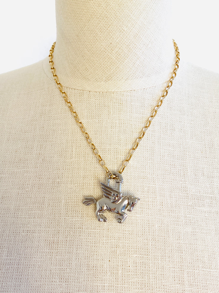 1993 Hermes Le Cheval Pegasus Cadena Padlock Necklace Pendant (W/out Chain)