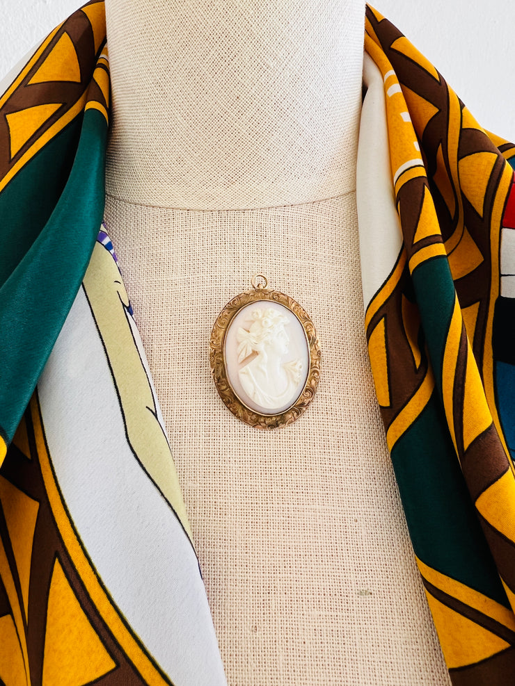 Victorian 10k Rose Gold Cameo Shell Portrait Pendant Brooch
