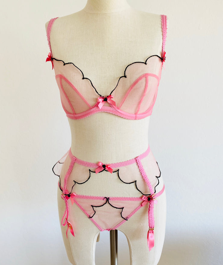 Pink Black Lace Lorna Set 32DD Sz 2