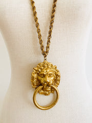 1960's Lion's Head Door Knocker Gold Necklace