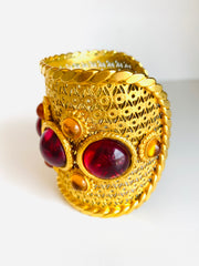 Deanna Hamro Etruscan Gold Cabochon Cuff Bracelet