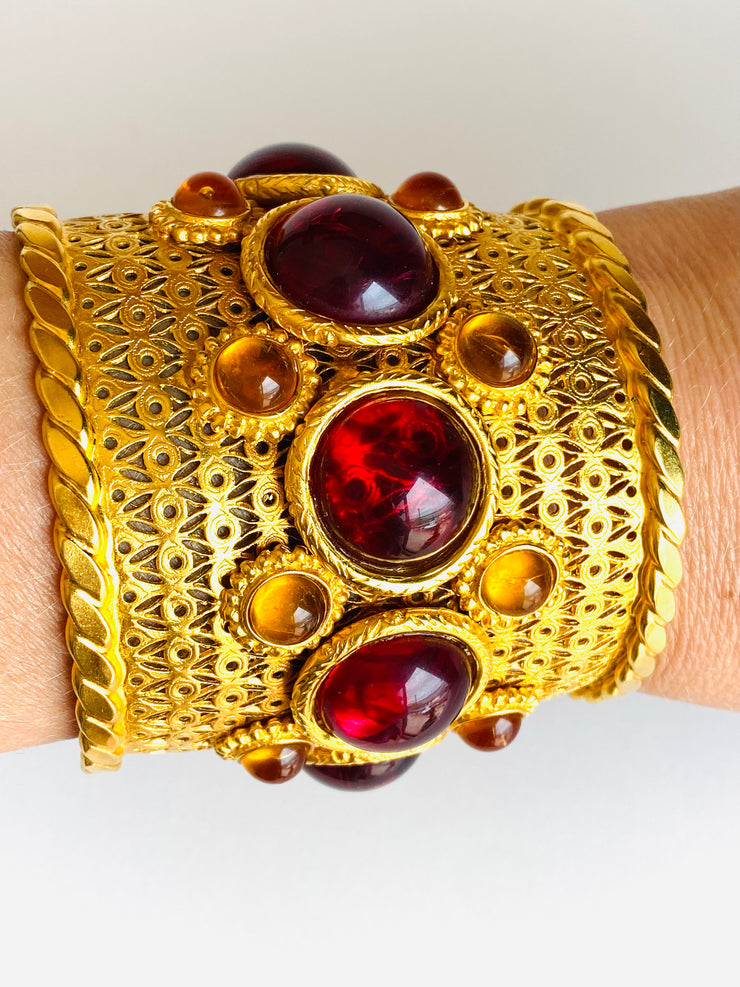 Deanna Hamro Etruscan Gold Cabochon Cuff Bracelet