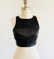 Black Leather Halter Body Bra
