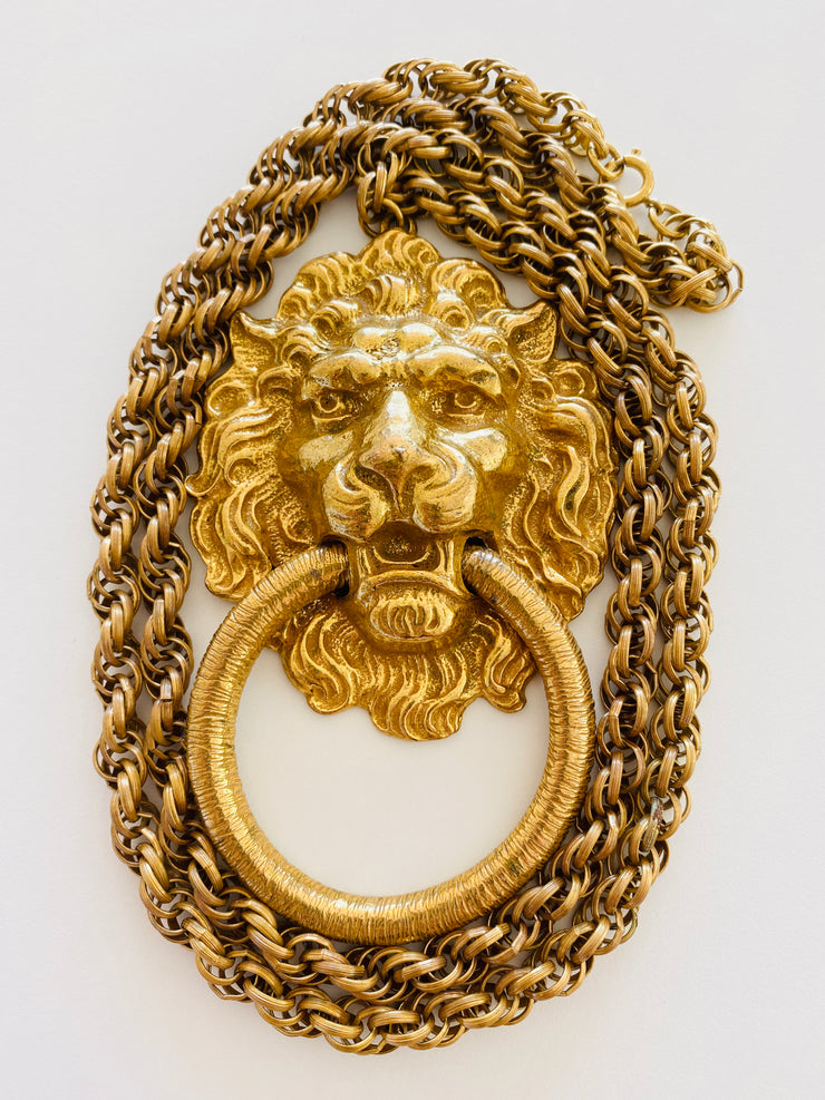 1960's Lion's Head Door Knocker Gold Necklace