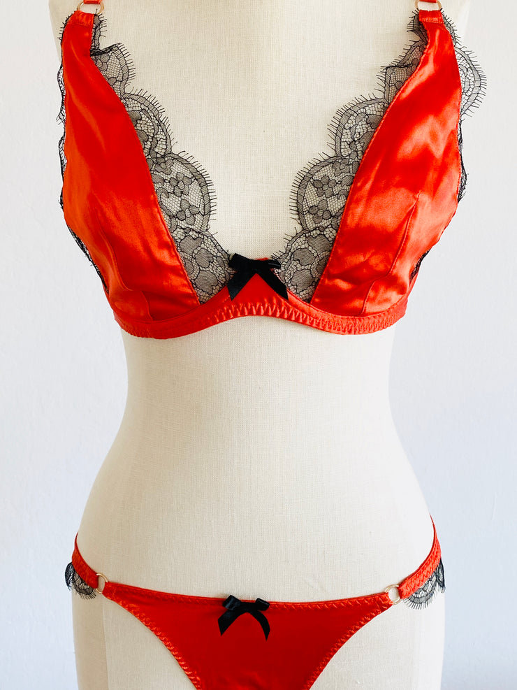 Coral Orange Kacie Bra Pantie Set 34DD Sz 2 Sm