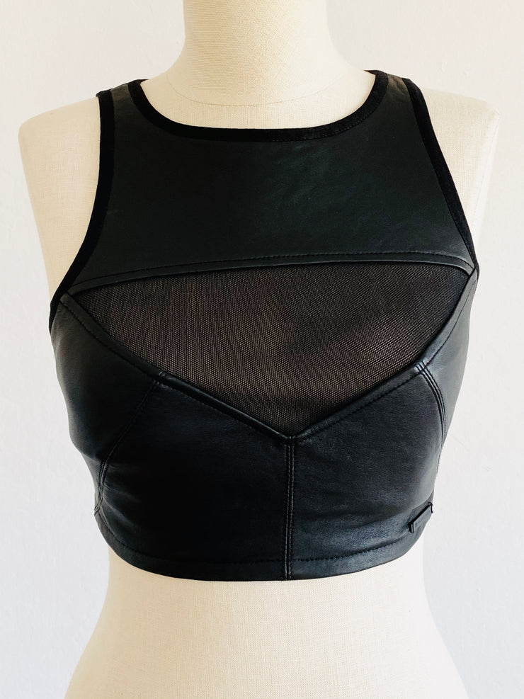 Black Leather Halter Body Bra