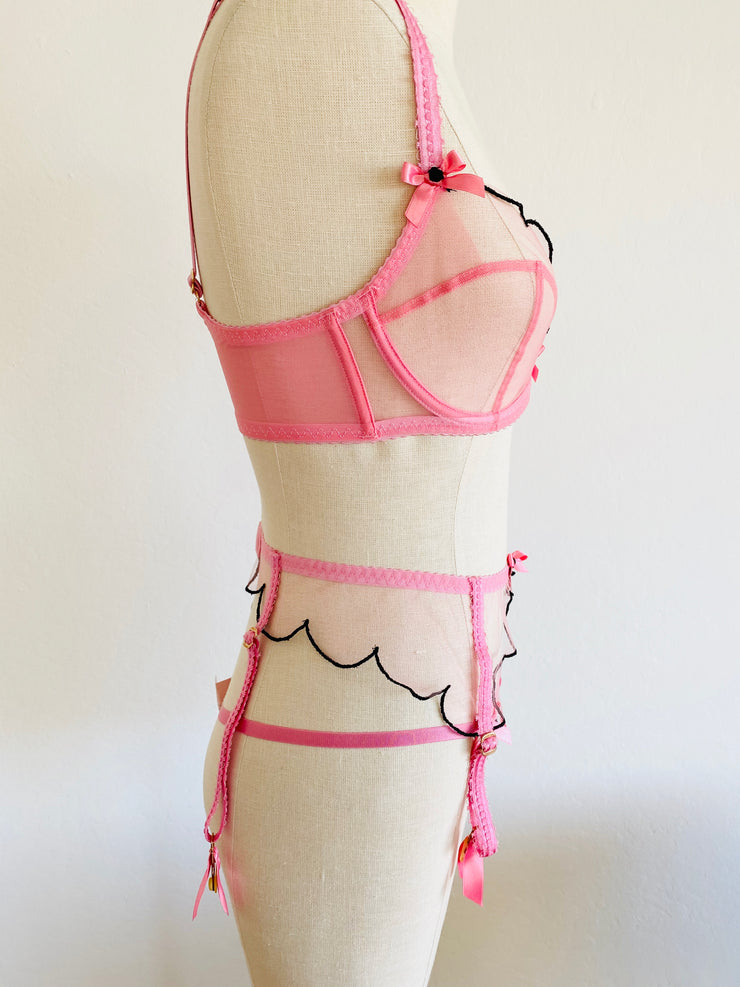 Pink Black Lace Lorna Set 32DD Sz 2