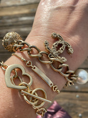 2005 Chanel CC Pale Gold Tone Chain Charm Bracelet