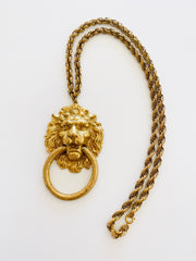 1960's Lion's Head Door Knocker Gold Necklace