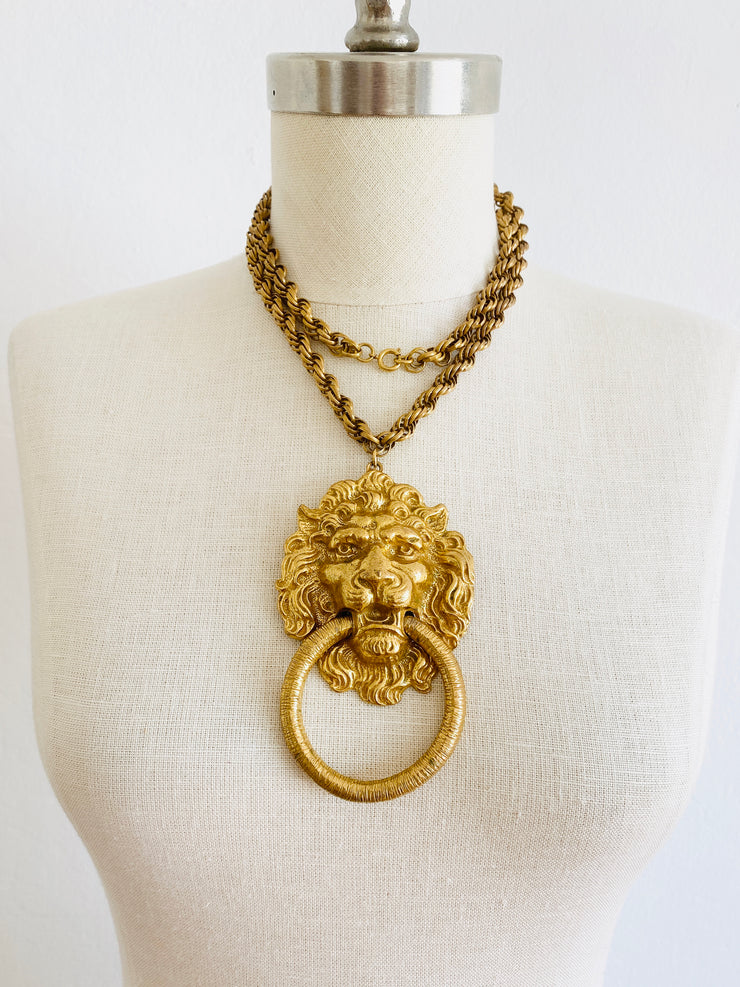 1960's Lion's Head Door Knocker Gold Necklace
