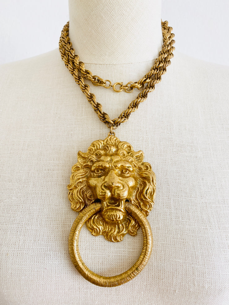 1960's Lion's Head Door Knocker Gold Necklace