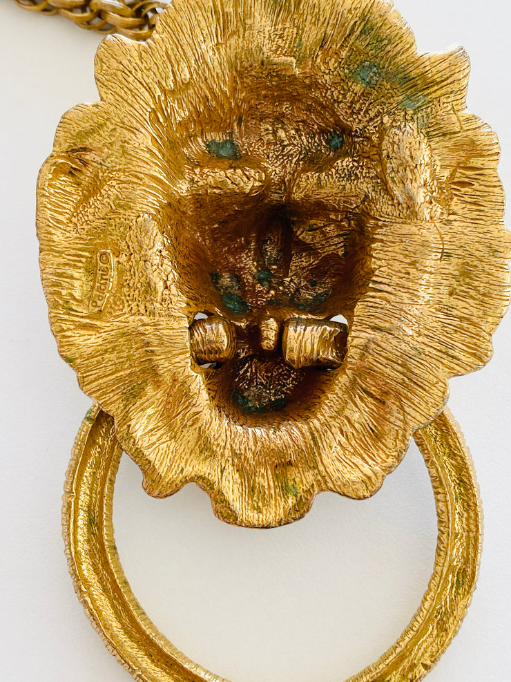 1960's Lion's Head Door Knocker Gold Necklace