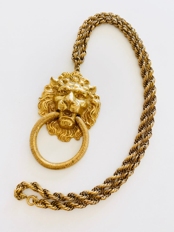 1960's Lion's Head Door Knocker Gold Necklace
