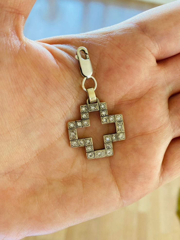 18K White Gold Diamond Cross Charm Pendant