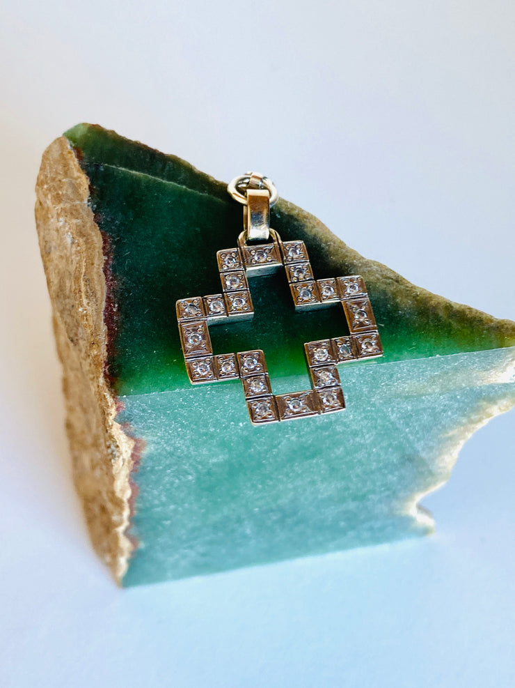 18K White Gold Diamond Cross Charm Pendant