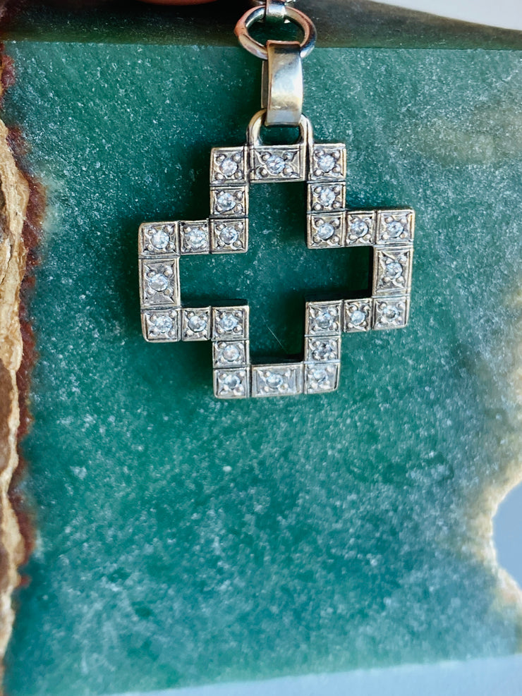 18K White Gold Diamond Cross Charm Pendant