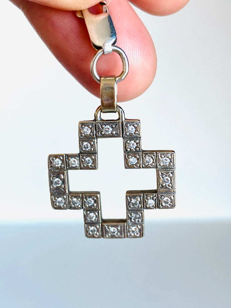 18K White Gold Diamond Cross Charm Pendant