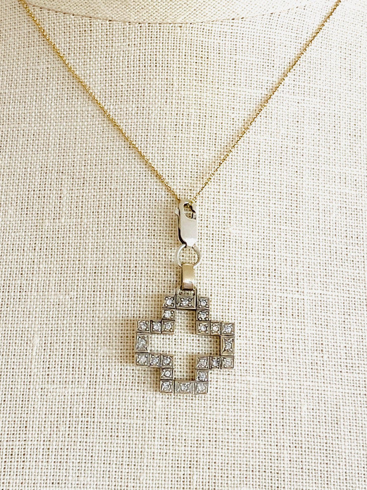 18K White Gold Diamond Cross Charm Pendant