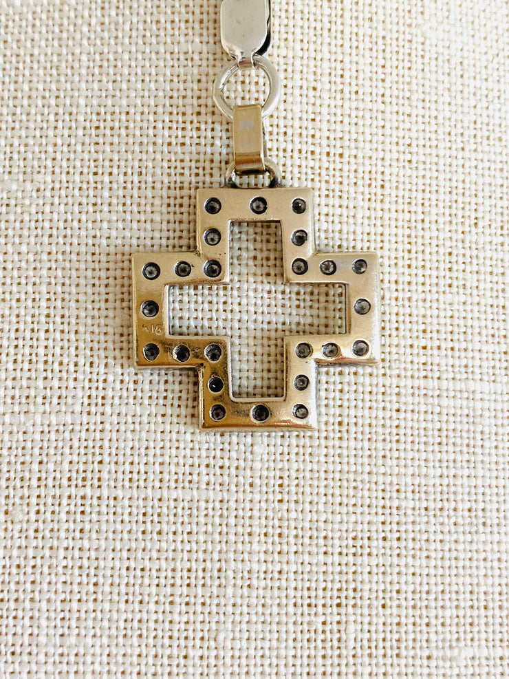 18K White Gold Diamond Cross Charm Pendant
