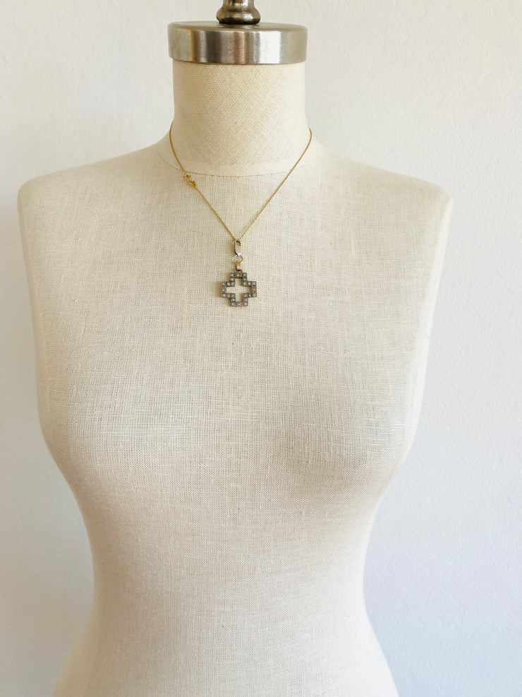 18K White Gold Diamond Cross Charm Pendant