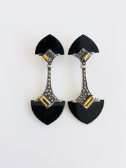 Onyx, Citrine, Silver Earrings