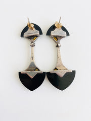 Onyx, Citrine, Silver Earrings