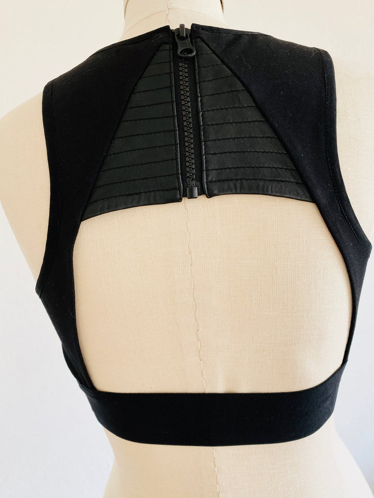 Black Leather Halter Body Bra