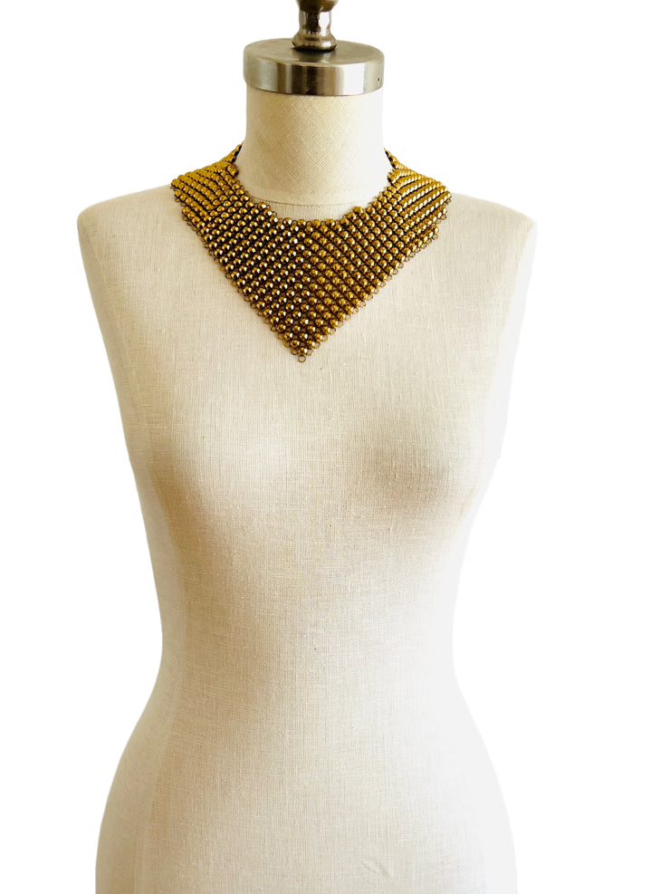 Gold Mesh Beaded Bib Choker Necklace & Bracelet Set