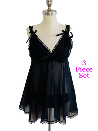 Black Silk Babydoll Set