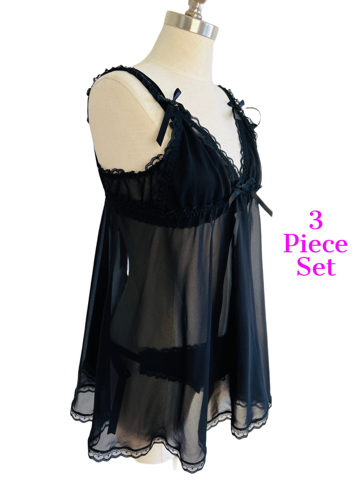 Black Silk Babydoll Set