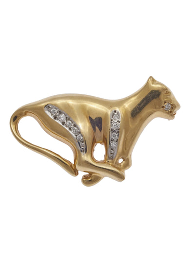 14k Diamond Panther Brooch Pin