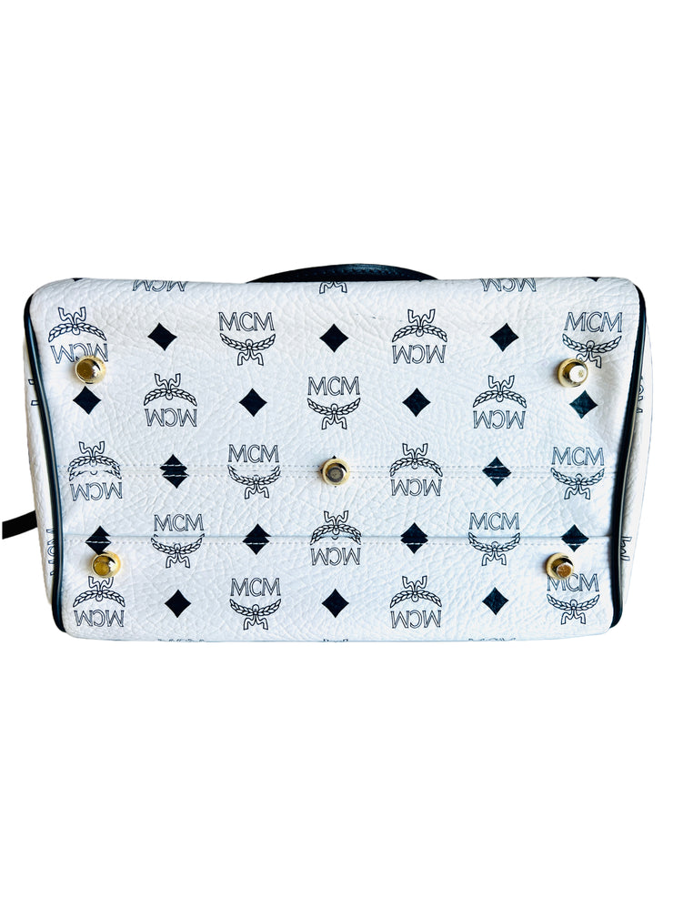 MCM Visetos White Boston Handbag