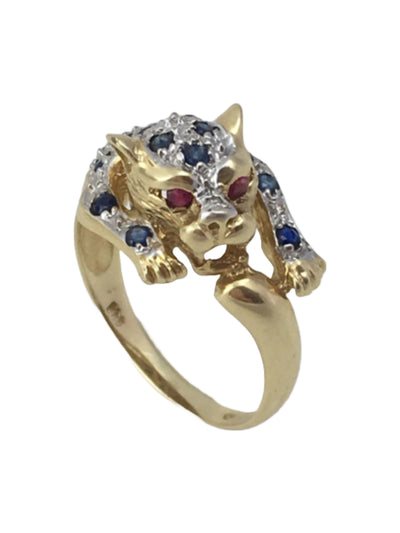 14k Ruby Sapphire Panther Ring