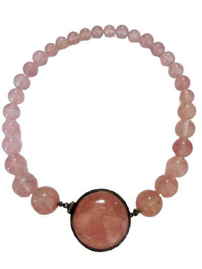 Rose Quartz & Sterling Bead Choker Necklace