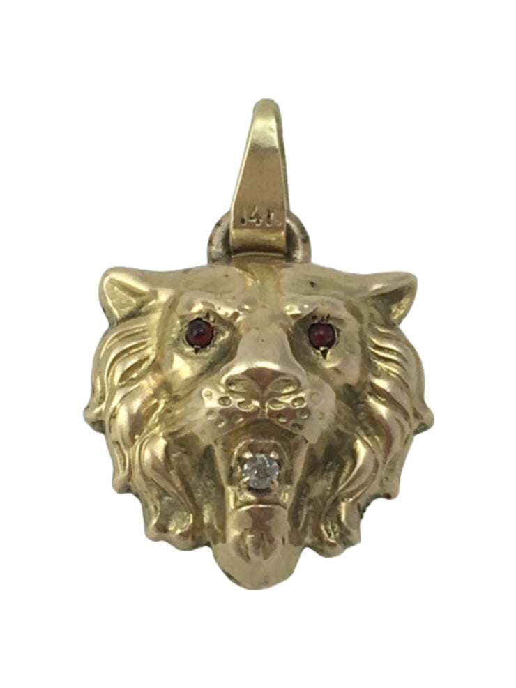 14k/10k Lion Diamond & Garnet Charm Pendant