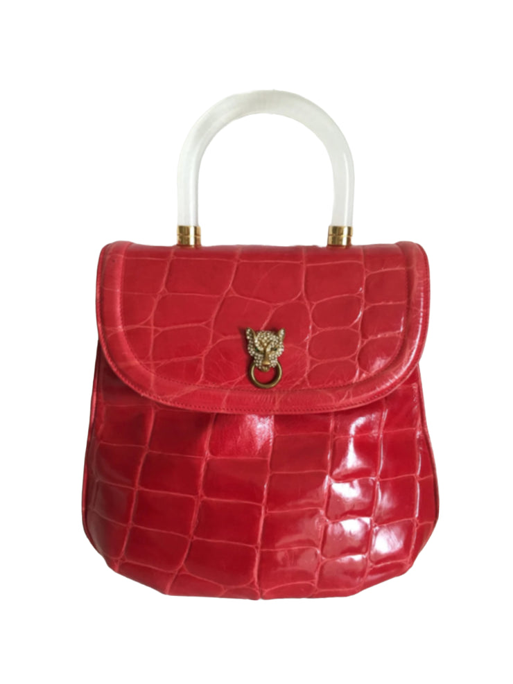 Panther Red Leather Handbag