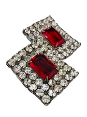 Red Rhinestones Clip Earrings