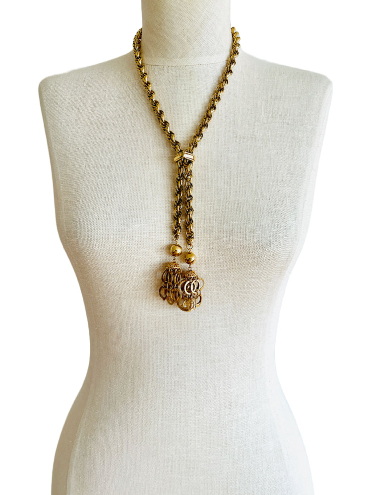 Gold Chain Slider Tassel Choker Necklace
