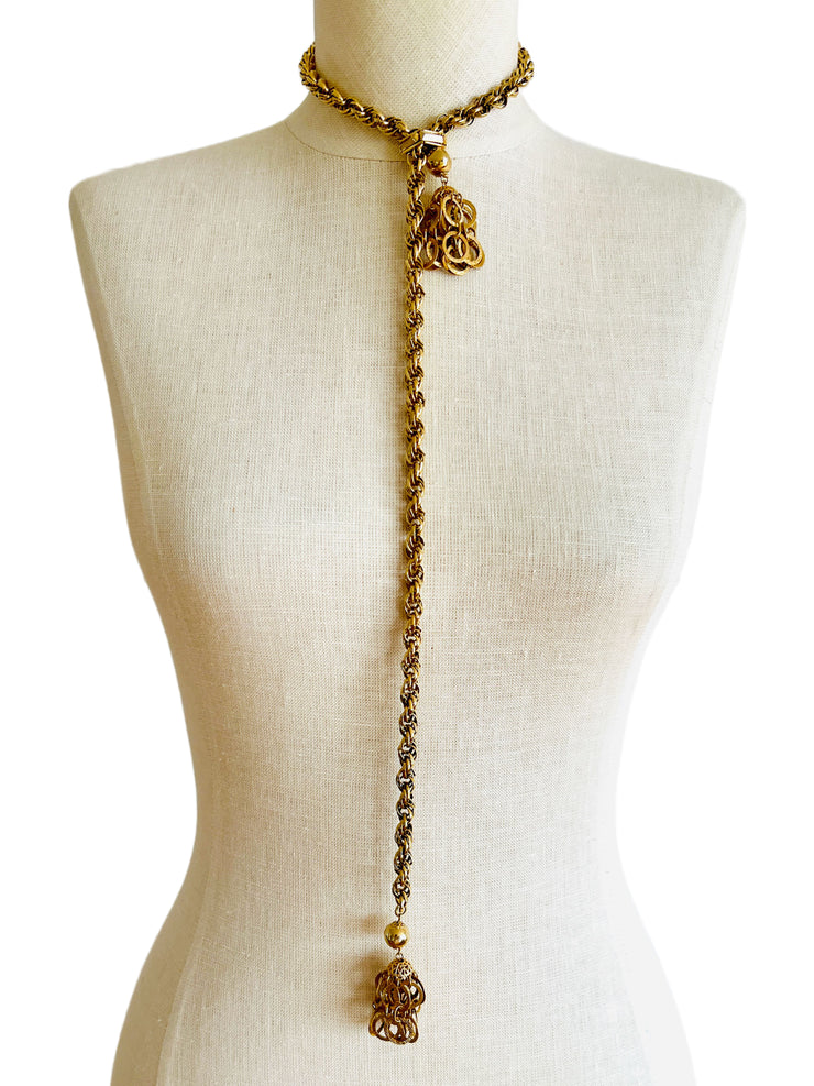 Gold Chain Slider Tassel Choker Necklace