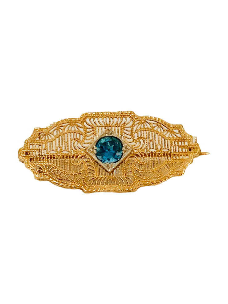 14K Blue Topaz Brooch Necklace Pendant