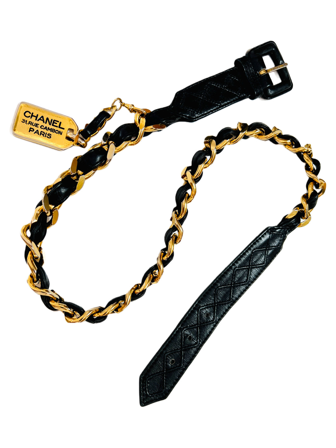 Vintage CC Logo Cambon Paris Gold Chain Leather Belt – Mon Tigre display picture 1