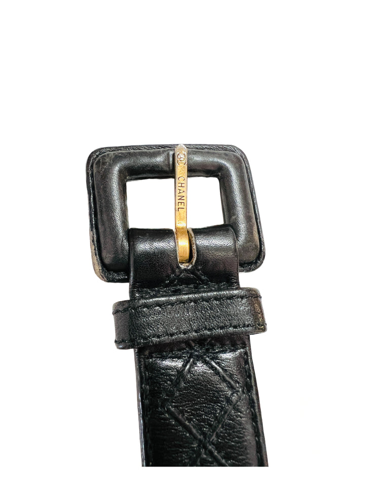Vintage CC Logo Cambon Paris Gold Chain Leather Belt