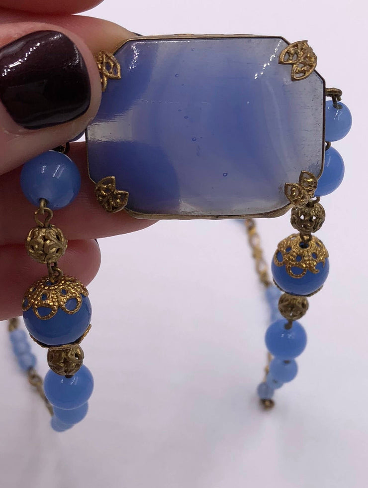 Czech Blue Glass Pendant Necklace