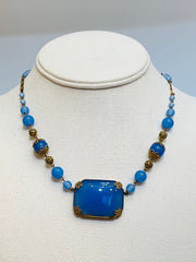 Czech Blue Glass Pendant Necklace