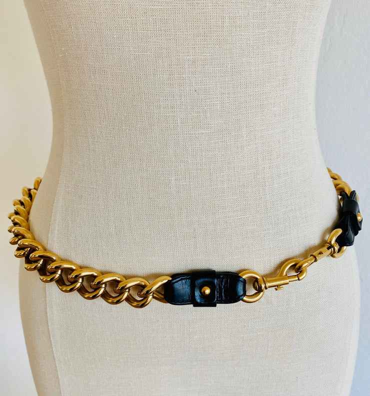 Marc Jacobs Heavy Gold Chain Black Leather Belt